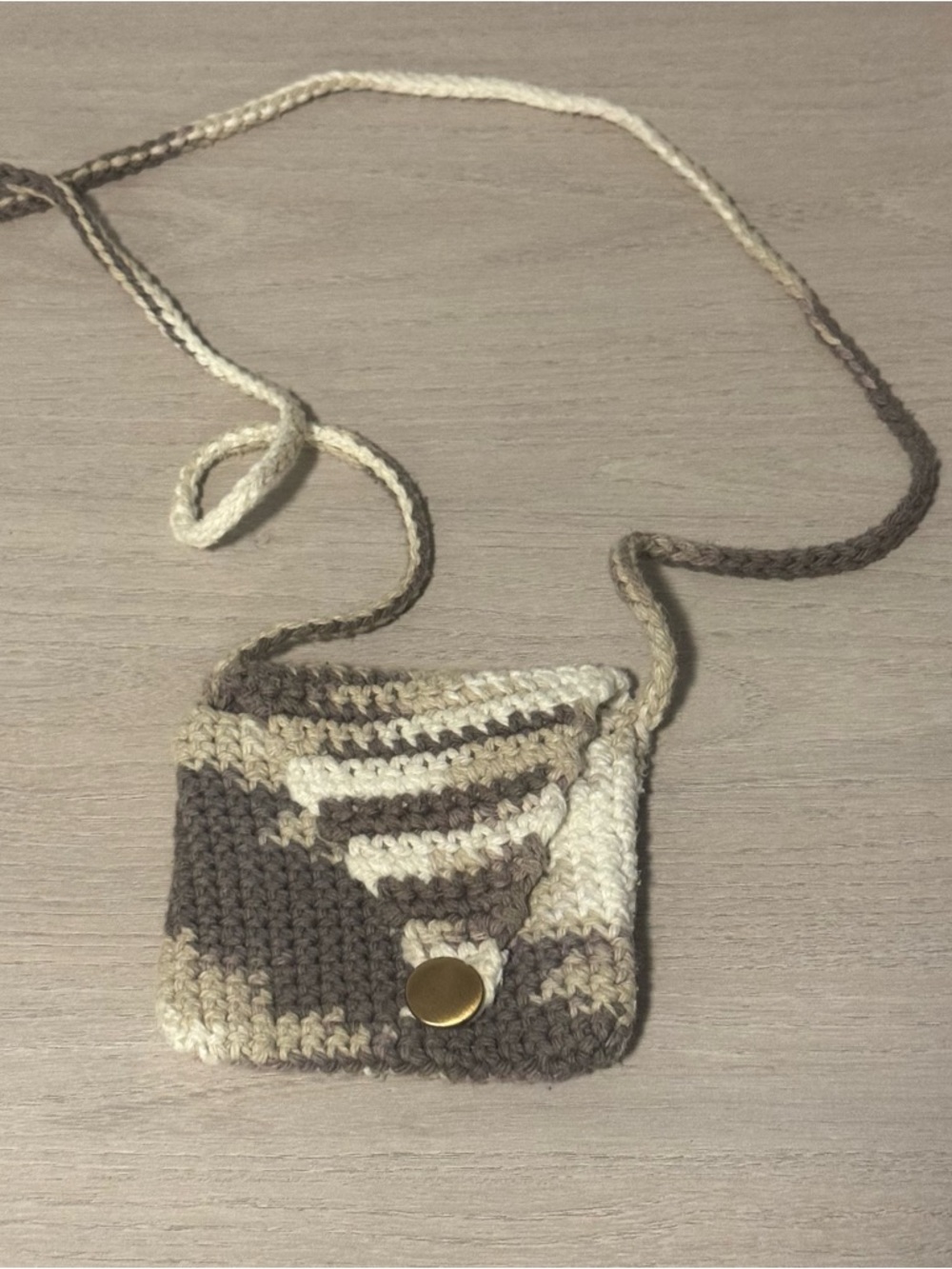Handmade Crochet Crossbody Bag in Cream and Brown